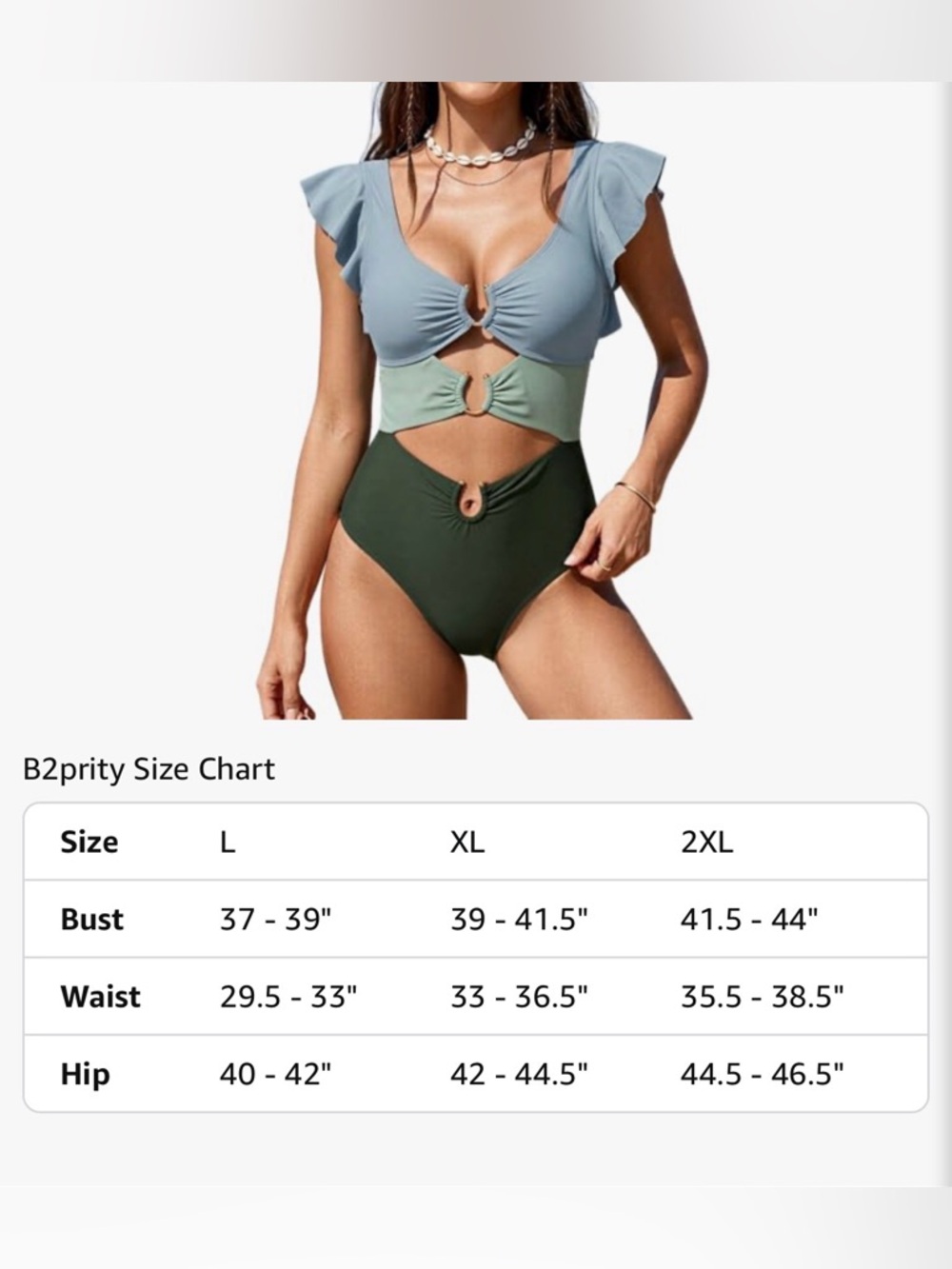 B2prity One Piece Swimsuit Ruffle Cut Out Cut Out Green Brown Colorblock XL NWT - Picture 5 of 7